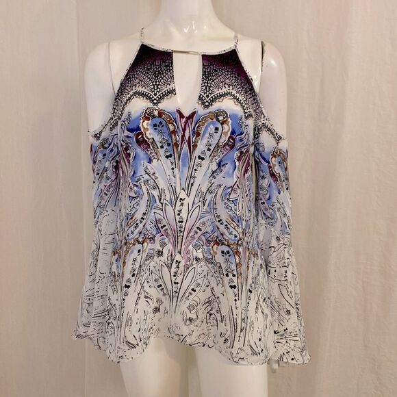 White House Black Market Top with Cold Shoulder and Bell Sleeves Size 6 … - Picture 1 of 8